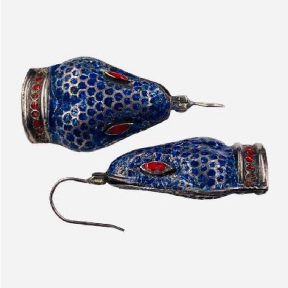 Vintage ALBA Jaime Quiroz Blue Enamel Sterling Snake Earrings Margo de Taxco